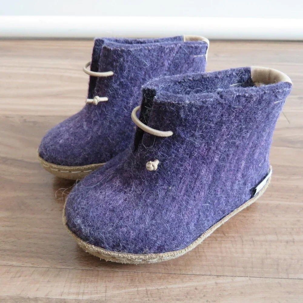 GLERUPS Slip On Purple 100% Natural Wool Slipper Booties Boots Baby Size US 5.5 - Picture 2 of 10